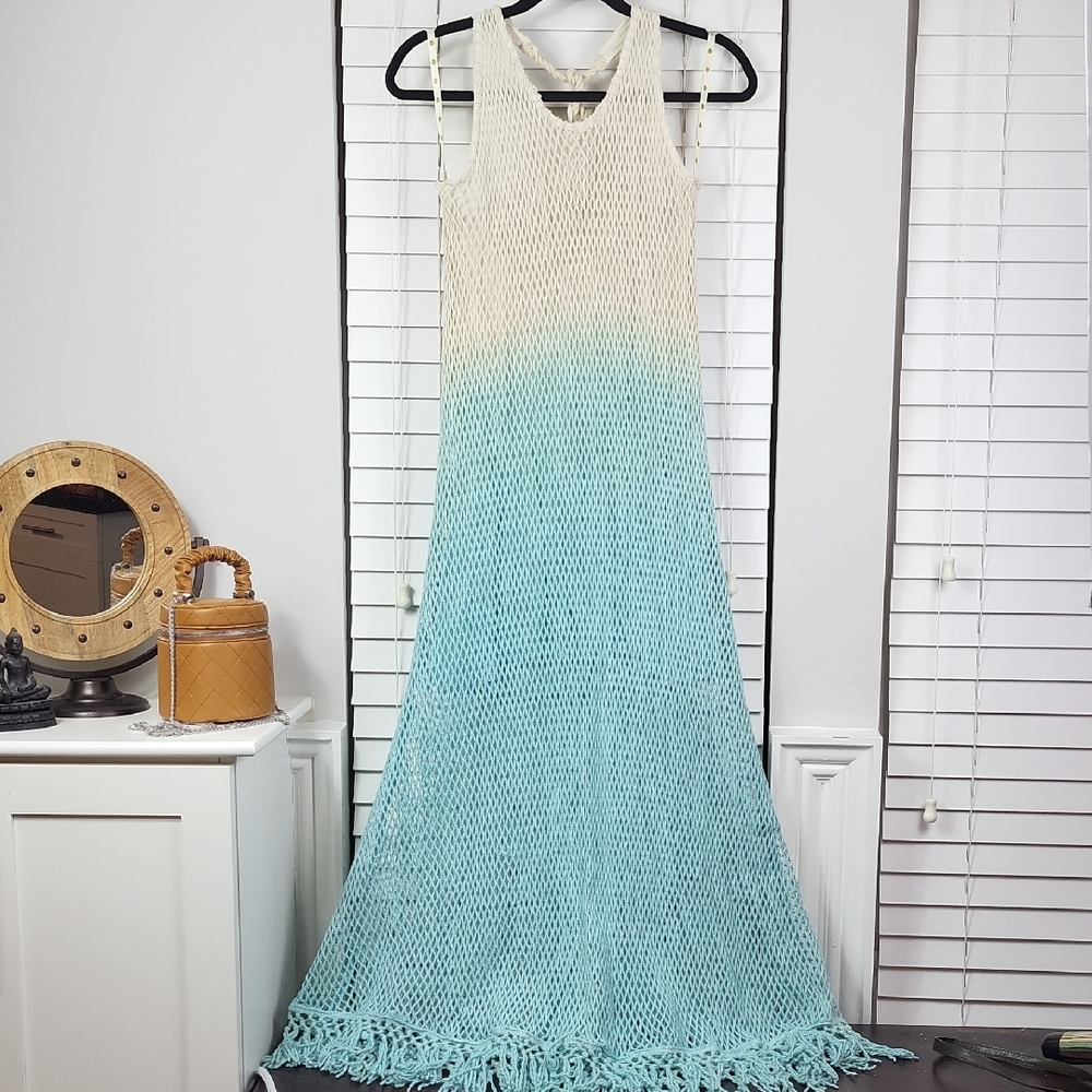 Z&L Crochet Ombre Maxi Dress in Cream to Aqua. Sizes/M